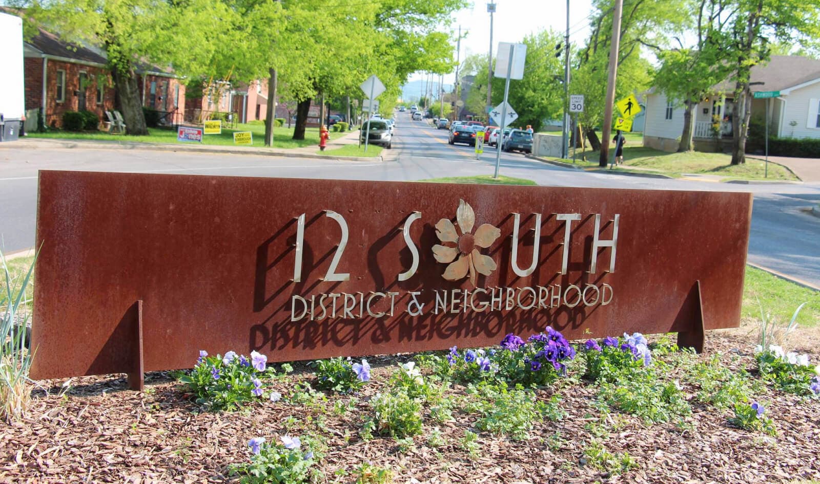 12 South District & Neighborhood sign on 12th Avenue South in Nashville, TN